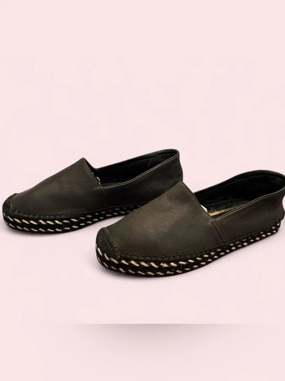 NEW Rag & Bone Noa Black Leather Espadrille Flats EU 36 US 6 Made in Spain